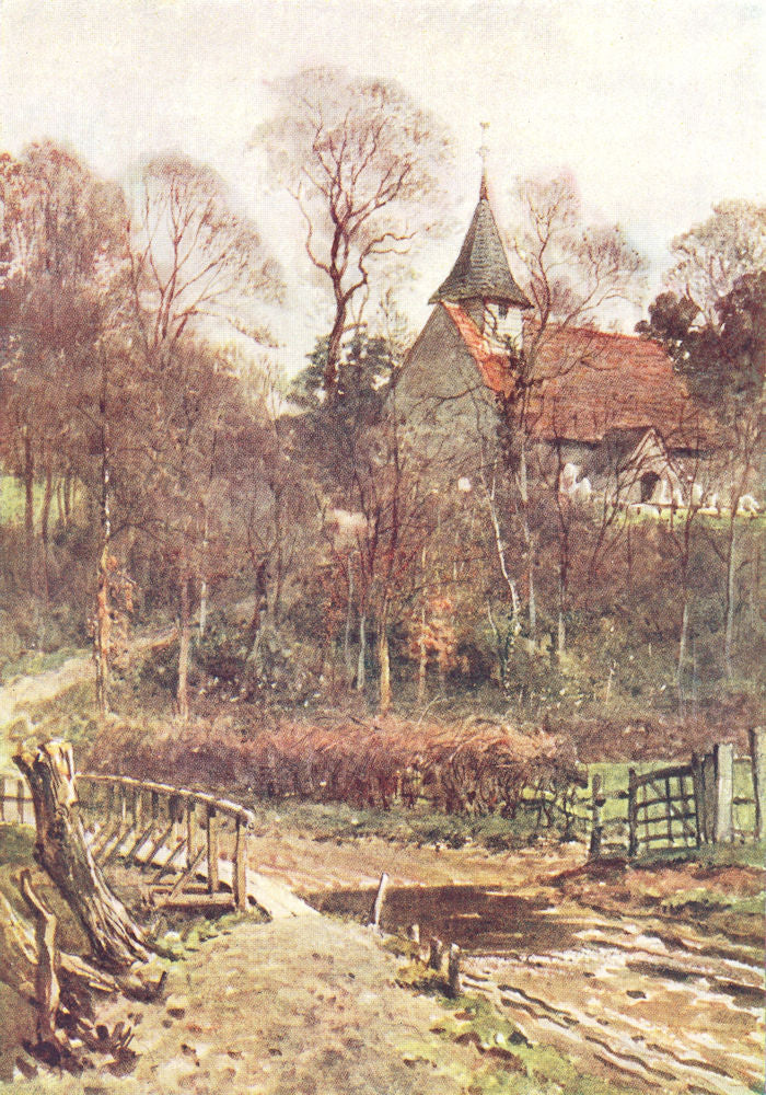 SURREY. Wey valley. Pyrford Church, Woking 1912 old antique print picture